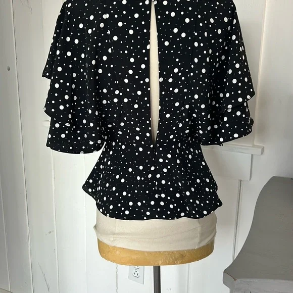 Chic Black and White Polka Dot Ruffle Top - Picture 2 of 10